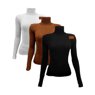 Kit 3 Cacharrel Feminina Canelada Manga Longa de Trico Inverno