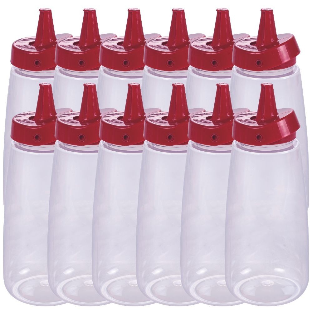 Bisnaga vermelha de ketchup 520ml com tampa Flip 12 unidades Plasutil ref. 16289
