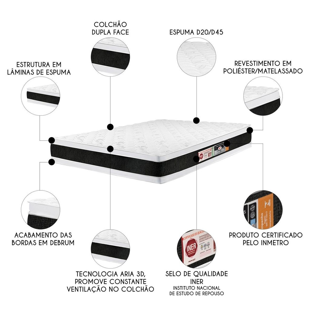 Colchão Casal Double Face Black & White Air D45 138x188x27cm