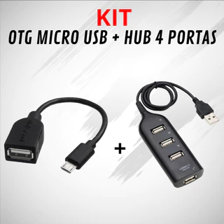 Kit Hub 4 Portas Extensor Usb + Cabo Otg Adaptador Micro Usb V8 Para Celular Mobilador Veloz em Oferta na Shopee