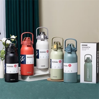 Garrafa Térmica de Viagem Aço Inox 1200ml + 3D Adesivos Água Café com Alça Camping Trilha Acampamento