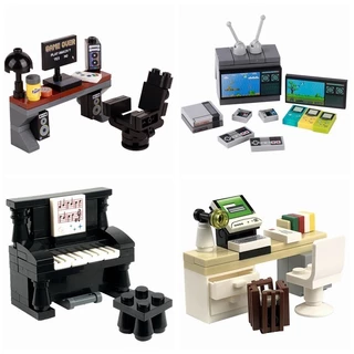 Lego City MOC Móveis De Mesa Jogo Computador Impressão De Piano Conjunto De Blocos De Construção Brinquedos Para Crianças Montagem De Peças De Tijolos