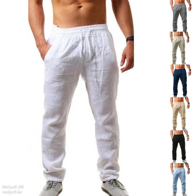 Men's Casual Pants Trousers Cotton Linen Loose Straight Casual