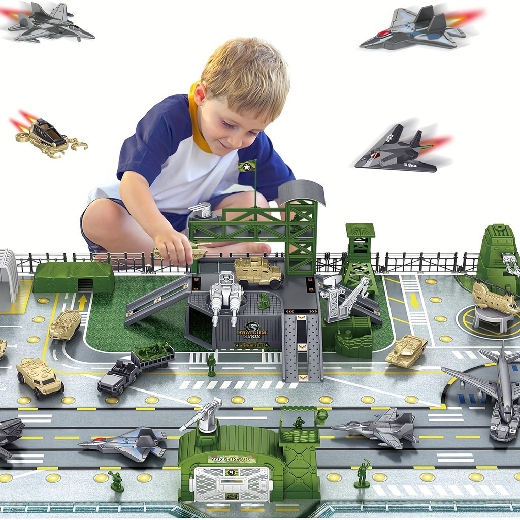 Conjunto De Brinquedos Do Exército Base Militar Com Ação Homem Figura De Avião De Acessórios Para Veículos De Helicópteros E Mapa Jogo Aniversário