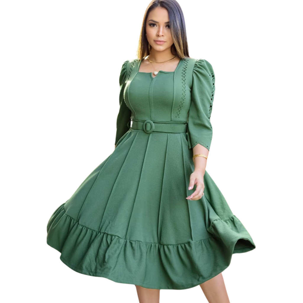 Vestido Godê Rodado Midi Moda Evangélica