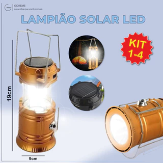 Kit 4 Lanterna Lampião com LED c/ Placa Solar embutida Recarregável via usb e tomada Bivolt