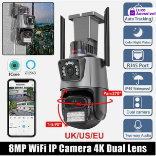 Câmera de segurança externa com lentes duplas, resolução 4K e 6MP, incluindo sirene policial