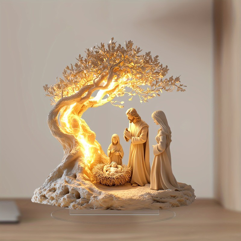 Decoração De Mesa Estátua Da Família Jesus Árvore Vida Recém-Nascido Acrílico Ornamento Pingente 2D