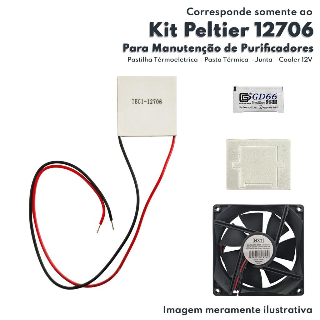 Kit Peltier 12706 Cooler 12V Pasta Termica 5g e Junta Adesiva Para Manutencao de Purificadores e Bebedouros de Agua