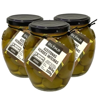 Azeitona Grega Verde Inteira c/ Caroço OLYMP 200g (3 vidros)