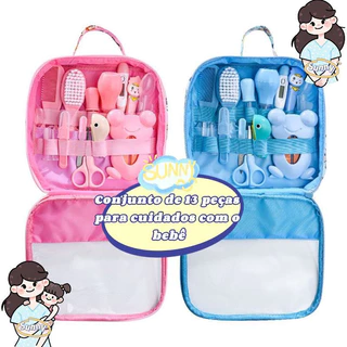 Bolsa Com Kit Para Cuidados De Higiene E Saúde Do Seu Bebê Com 13 Peças Contém Termômetro Escova Cortador E Outros Produtos
