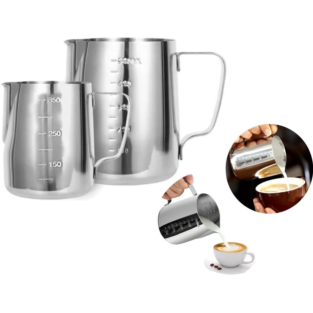Kit 2 Jarra Aço Inox Barista Cremeira Pitcher 350Ml 600ml Leiteira Leite Café Bar Barman