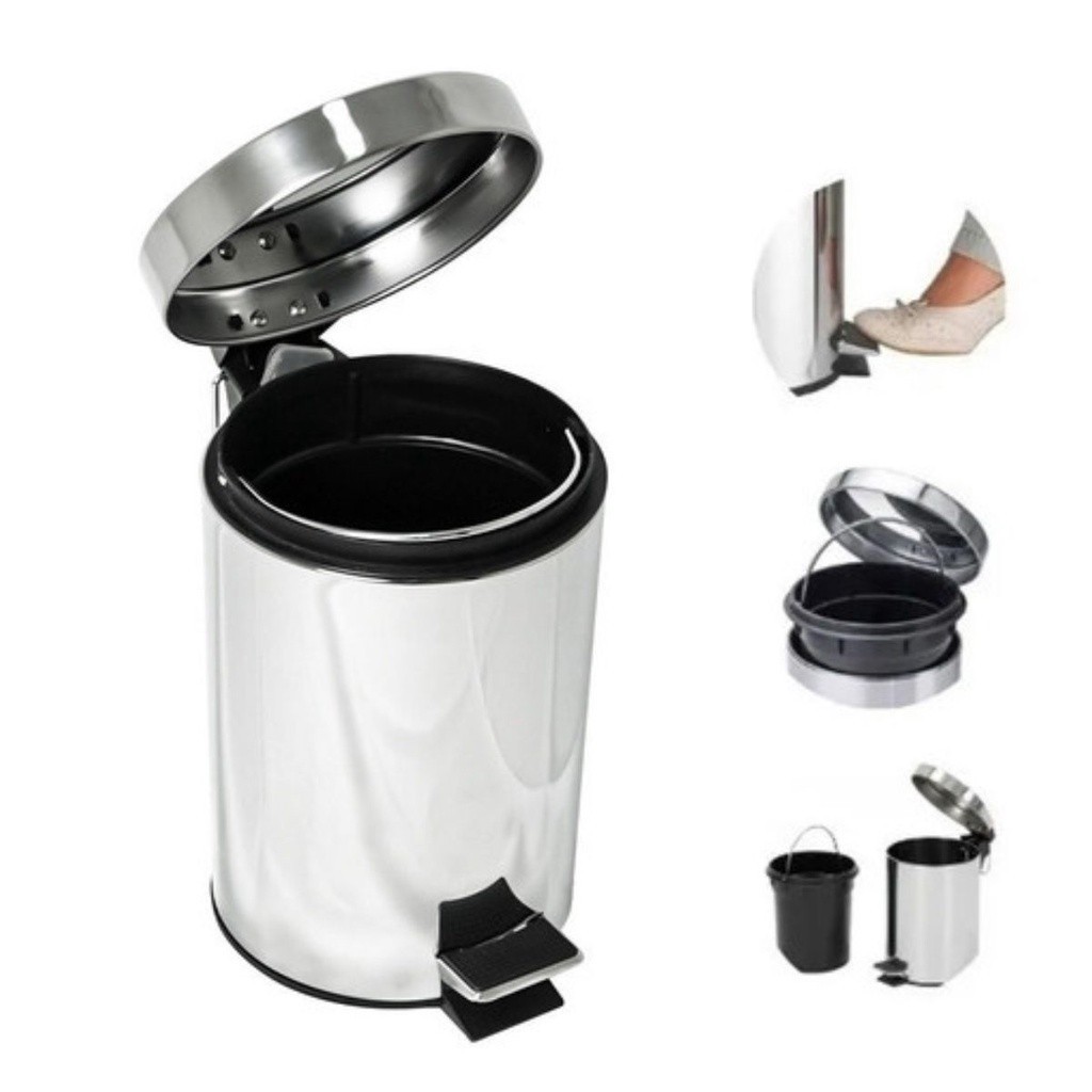 Lixeira de Inox 3 Lts Pedal Cesto Removível Banheiro Cozinha