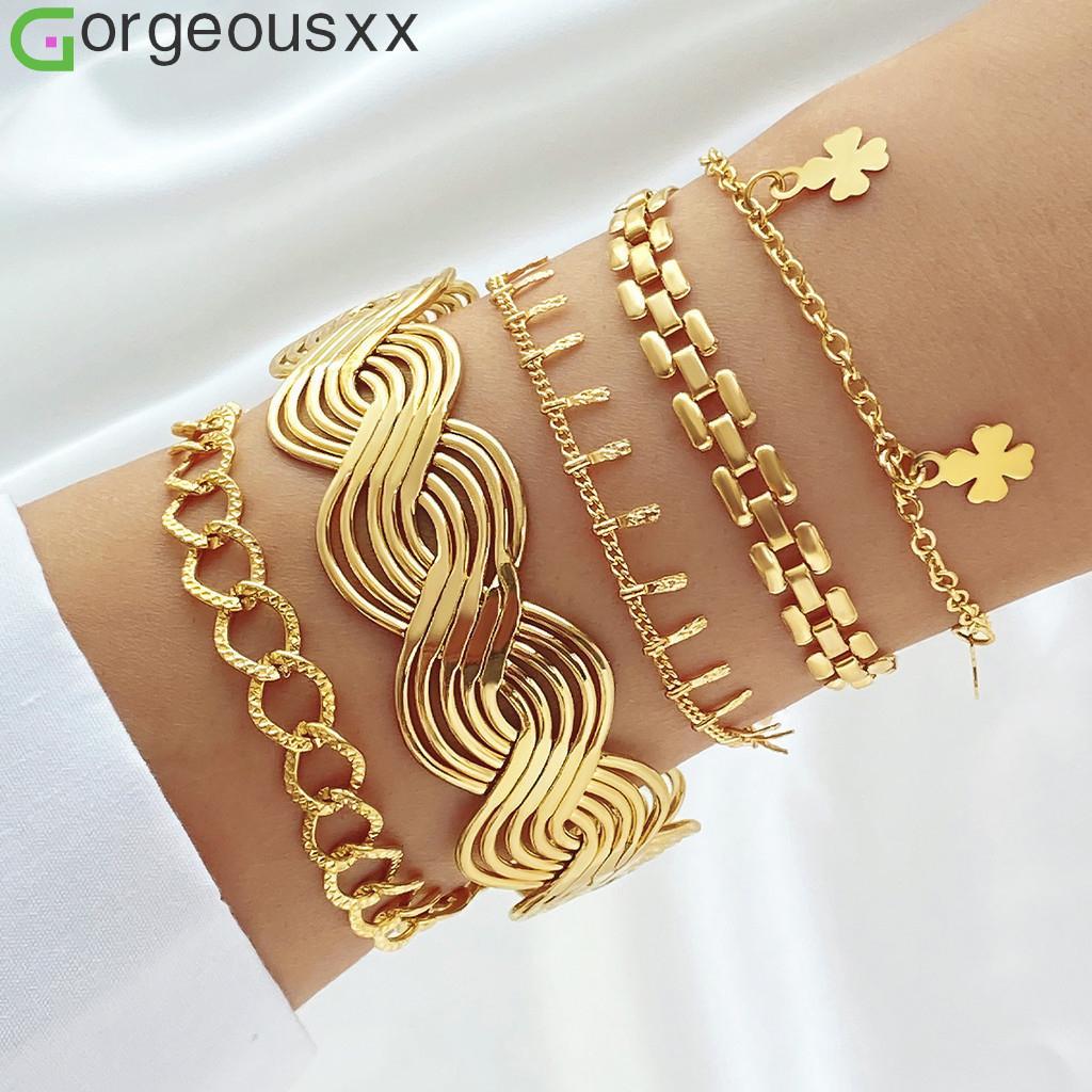 Bangle Ondulado Amplo Da Tendência Para Mulheres Pulseiras Pingentes De Trevo Estilo Clover Pendant Conjunto De Jóias Femininas Acessórios De Férias | Shopee Brasil