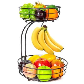 Fruteira Cesto Organizador Fruteira 2 Andares Preta Empilhavel Destacável Cesta Fruteira De Mesa Aramada Inoxidáv Redondos