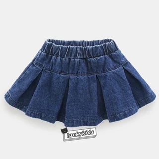 Verão Crianças Meninas Saia Jeans Azul Escuro Moda Bebê Plissada