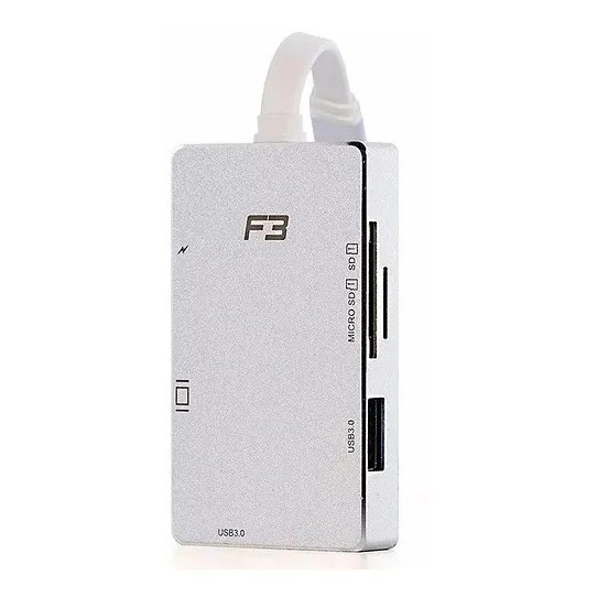 Hub Cabo Adaptador F3, Tipo C X Hdmi 4k Display, Sd, Usb 3.0 Cor Prateado