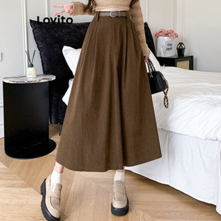 Lovito Saias Casuais Liso Para Mulheres LNE33239 (Marrom Preto)