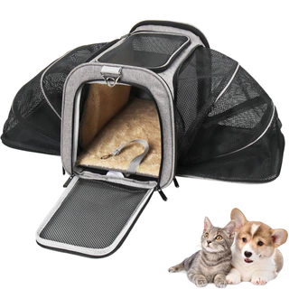 Bolsa Pet Expansível Transporte Viagem Avião Cabine Cachorros e Gatos Cinza - Duke & Dixie