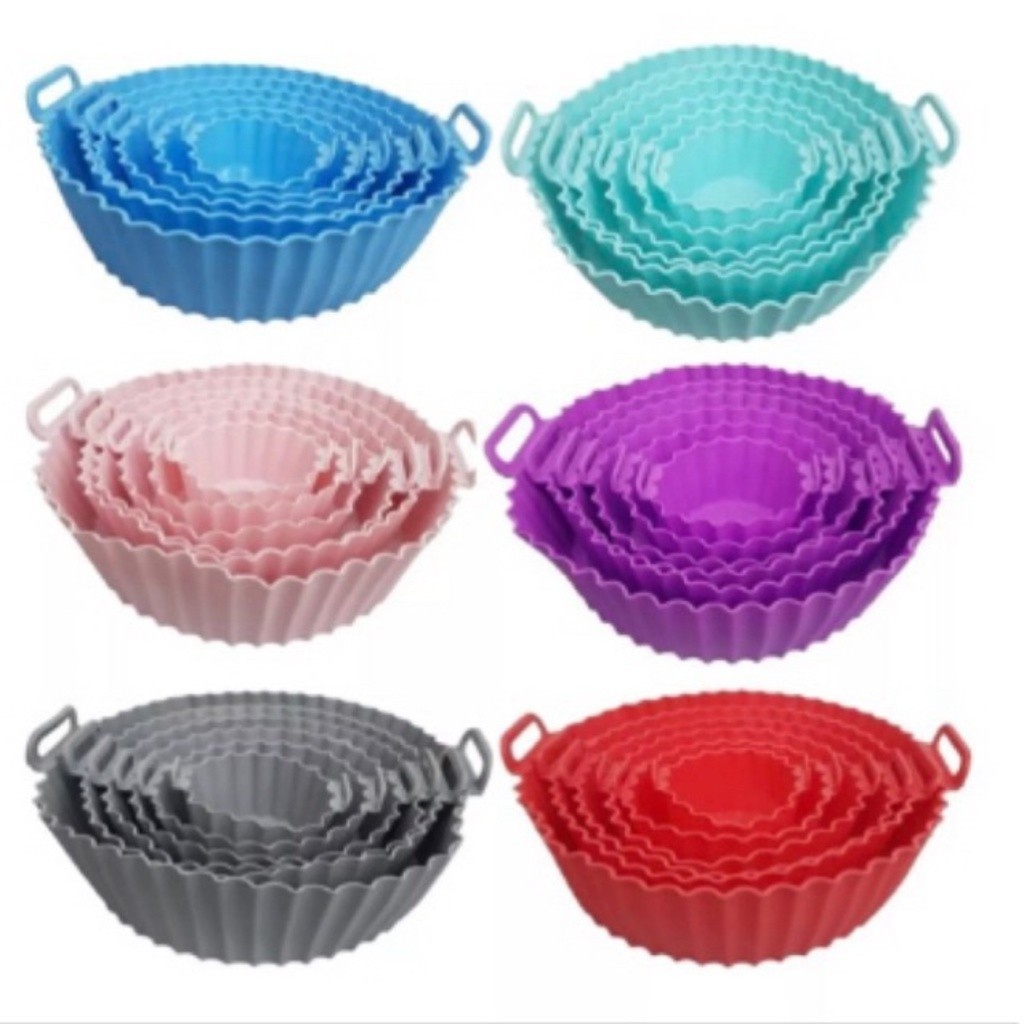 kit 6 Peças/Conjunto Cesto de Silicone Forma Redonda Air Fryer e Forno Fritadeira Elétrica com Alça Premium Original