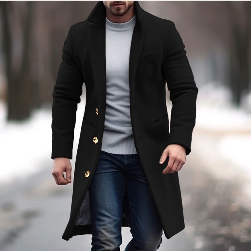 Casaco Sobretudo Masculino longo Cinza Com Botão Inverno Shopee