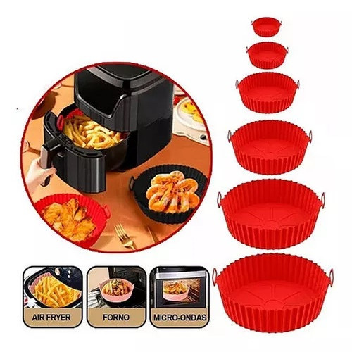 Kit 6 Forma Airfryer Microondas Silicone Antiaderente Reutilizável Tamanhos Variados