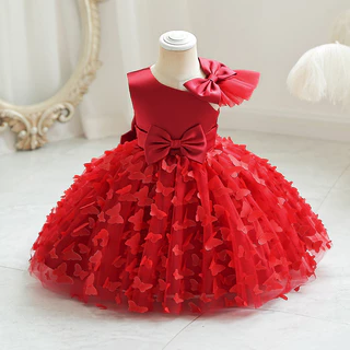 Vestido De Noiva Para Meninas De Verão De Manga Curta Exclusivo Festa De Bola 3D Butterfly Tutu 0-5 Anos De Idade