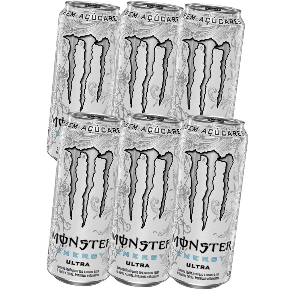 Kit c/6un Energético Monster Energy Ultra Branco Zero Açúcar Zero Calorias White Lata 473ml Fardo Pack