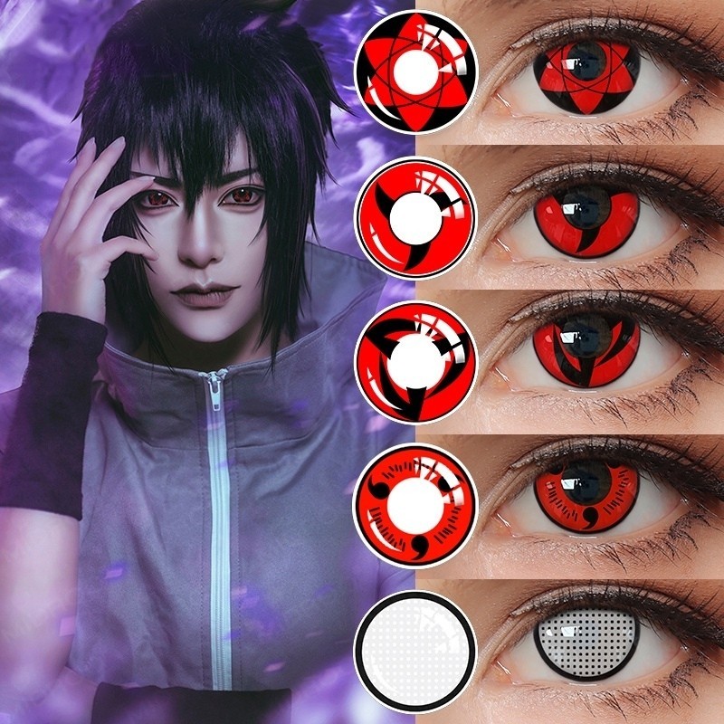 2 Peçs/Par Naruto Lente De Contato 14,5mm Anual Cosplay Vermelho Para Lentes Sharingan Olhos (Sasuke/Hinata/Itachi/Obito/Kakashi/Madara)