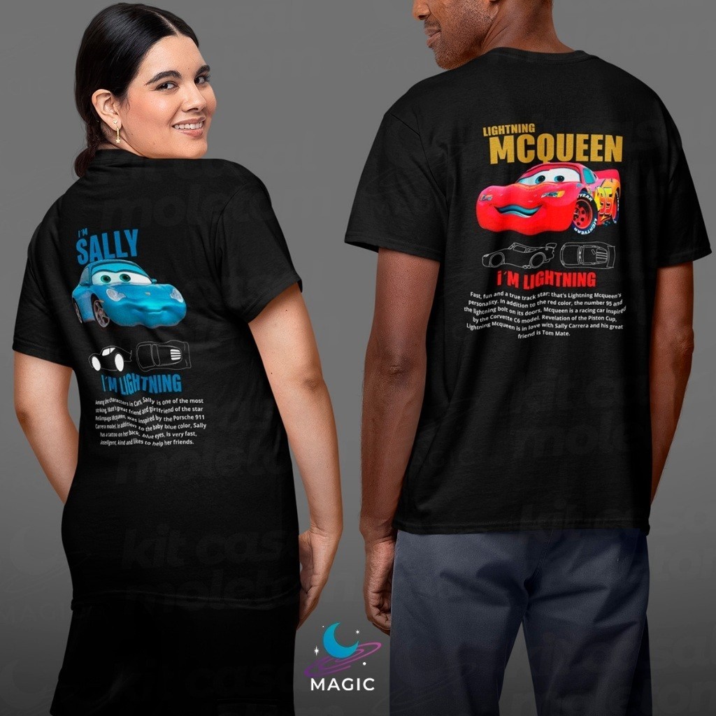 Camisa Kit Casal Modelo Novo Relâmpago Mcqueen e Sally Camisa Algodão ...