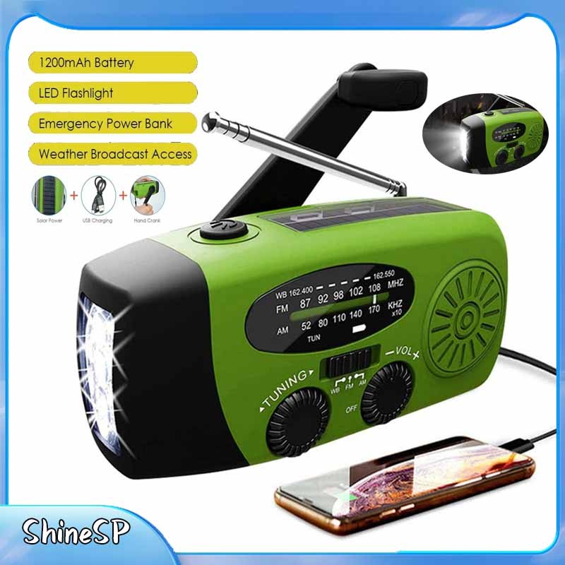 Rádio De Emergência Manivela Solar 1200mah Com Lanterna