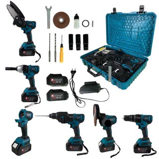 Kit 5 em 1 Top Ferramentas Parafusadeira Esmerilhadeira Furadeira Industrial Mini motosserra Chave de Impacto PneumaticaCom Maleta