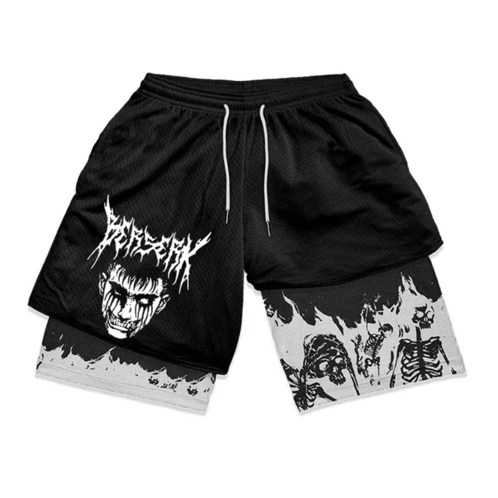 Anime Berserk Performance Shorts Guts Imprime Roupas Esportivas De Corrida 2 Em 1 Masculinas De Treinamento De Verão Y2K