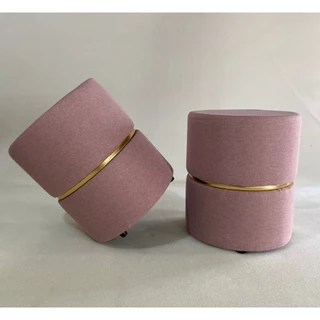 Kit 2 Pufes Com Detalhe Dourado - Decoração - Rosê - Linho
