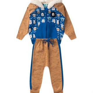 Conjunto Bebê Moletom Menino - Animais - Azul Marinho e Marrom