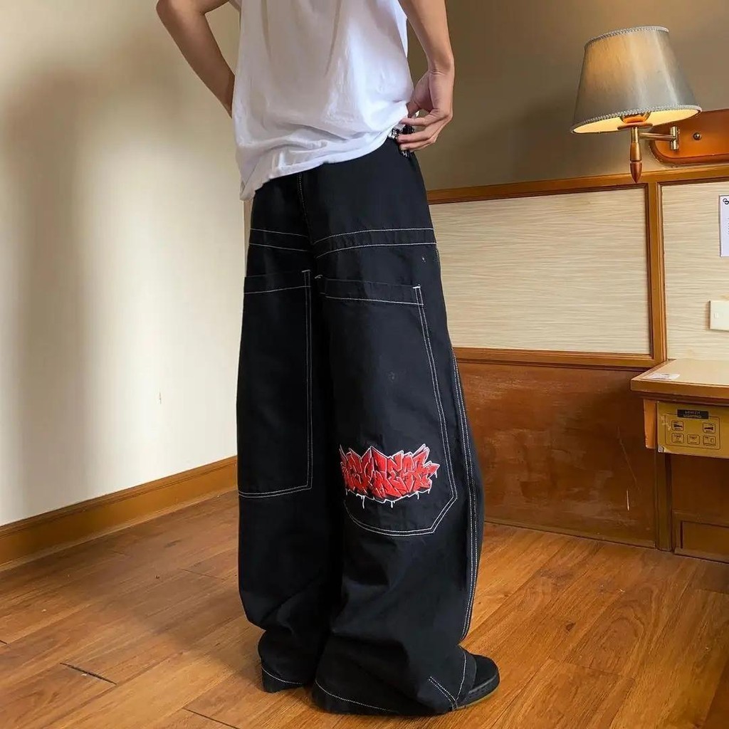 Wexwear Trendy Brand Vintage Baggy Jeans Homens Harajuku Punk Hip Hop High Waist Streetwear Mulheres Calças De Perna Larga