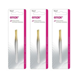 kit 3 pinças chanfrada ponta dourada sobranceçhas depilação Enox