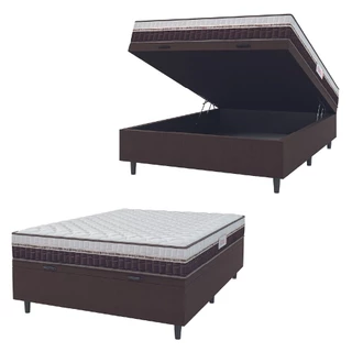 Cama Box Baú Colchão Casal Molas Ensacadas Florida 138x188x61cm Marrom / Branco Hellen - Suporta até 110kg por Pessoa