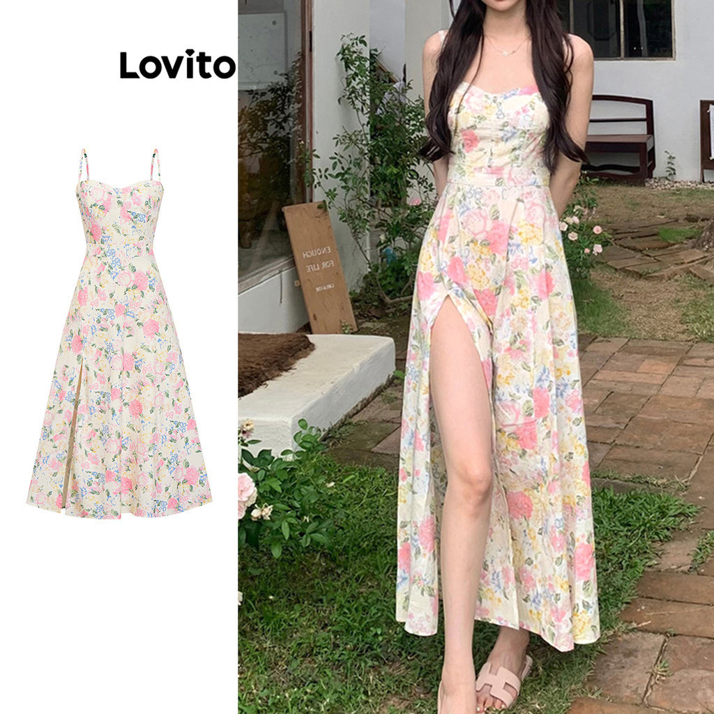 Lovito Vestido Feminino Boho Ditsy Com Estampa Floral Dividida L Ad