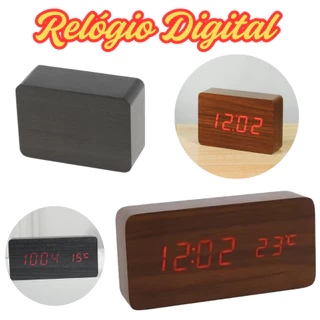 Relógio De Mesa Digital De Madeira Com Temperatura E Data Grande 15x4x7Cm Ou Pequeno 10x4x7Cm E USB em Oferta na Shopee