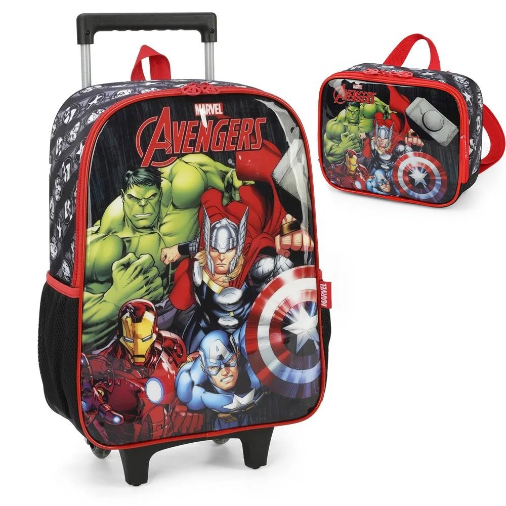 Kit Mochila de Rodinhas e Lancheira Luxcel Avengers Preto | Shopee Brasil