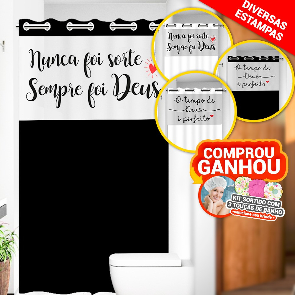 Cortina Box com Visor Frases Para Banheiro 100% PVC Anti Mofo Resistente Alta Qualidade