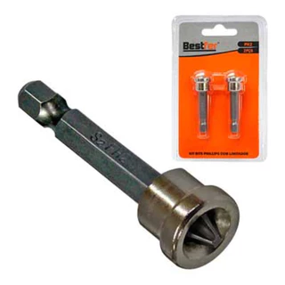 kit 2 Bits Philips Longo com Limitador e Imantado Drywall Profissional - Ponteira PH2 com Guia para Parafusar Gesso OSB Cimenticia Steel Frame com Eficiência - Adaptador Magnético Resistente ao Desgaste Encaixe Universal - promoção melhor preço qualidade
