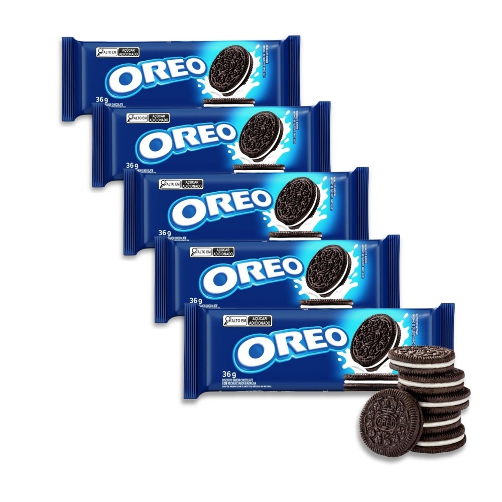 Biscoito Oreo Recheado Baunilha Tradicional Kit 5un de 36g | Shopee Brasil