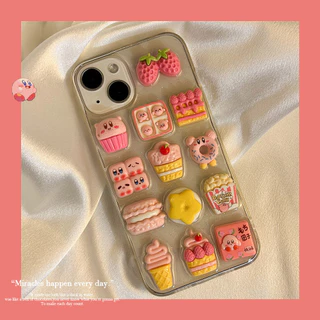 Coreano 3D Kirby Dessert Bling Glitter Gell Transparente Estojo Para Iphone 11 15 14 Pro Max 12 13 Promax XR XS 7Plus 8Plus Cristal Brilhante Concha Traseira Macia TPU