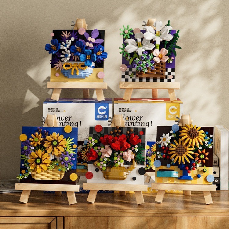 Quadro de Exposição de Pintura Série Bouquet Compatível Lego Building Blocks Asse Infantil