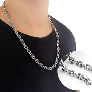 Corrente colar masculino elo cadeado aço inox legítimo prata