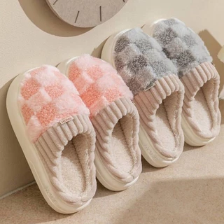 Chinelos De Algodão De Fundo Grosso Para O Inverno Interior Feminino De Casal Quente Unisexo Resistente Ao Desgaste