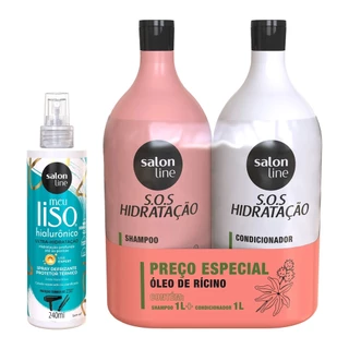 Kit com Shampoo e Condicionador Litrão SOS Hidratação + Spray Protetor Térmico Meu Liso Salon Line em Oferta na Shopee