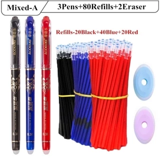 3 Canetas + 80 Recargas + 2 Conjunto de Apagadores Caneta Gel Apagável Azul Preto Vermelha 85Pcs/Set Papelaria Escolar
